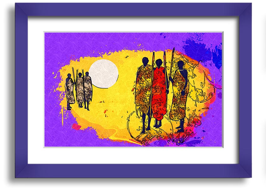 Framed print of African Tribal Art 12 showcasing vibrant colors and intricate patterns, ready to hang.