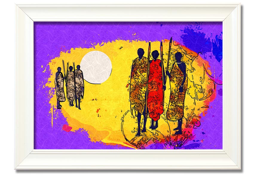 Framed print of African Tribal Art 12 showcasing vibrant colors and intricate patterns, ready to hang.