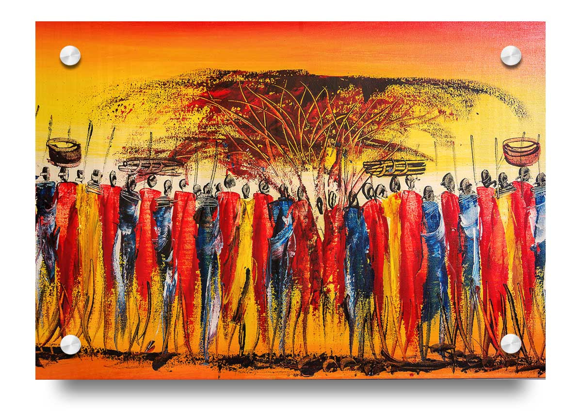 Vibrant African Tribal Art 15 acrylic print on 5mm thick acrylic glass, showcasing intricate tribal patterns and colors.