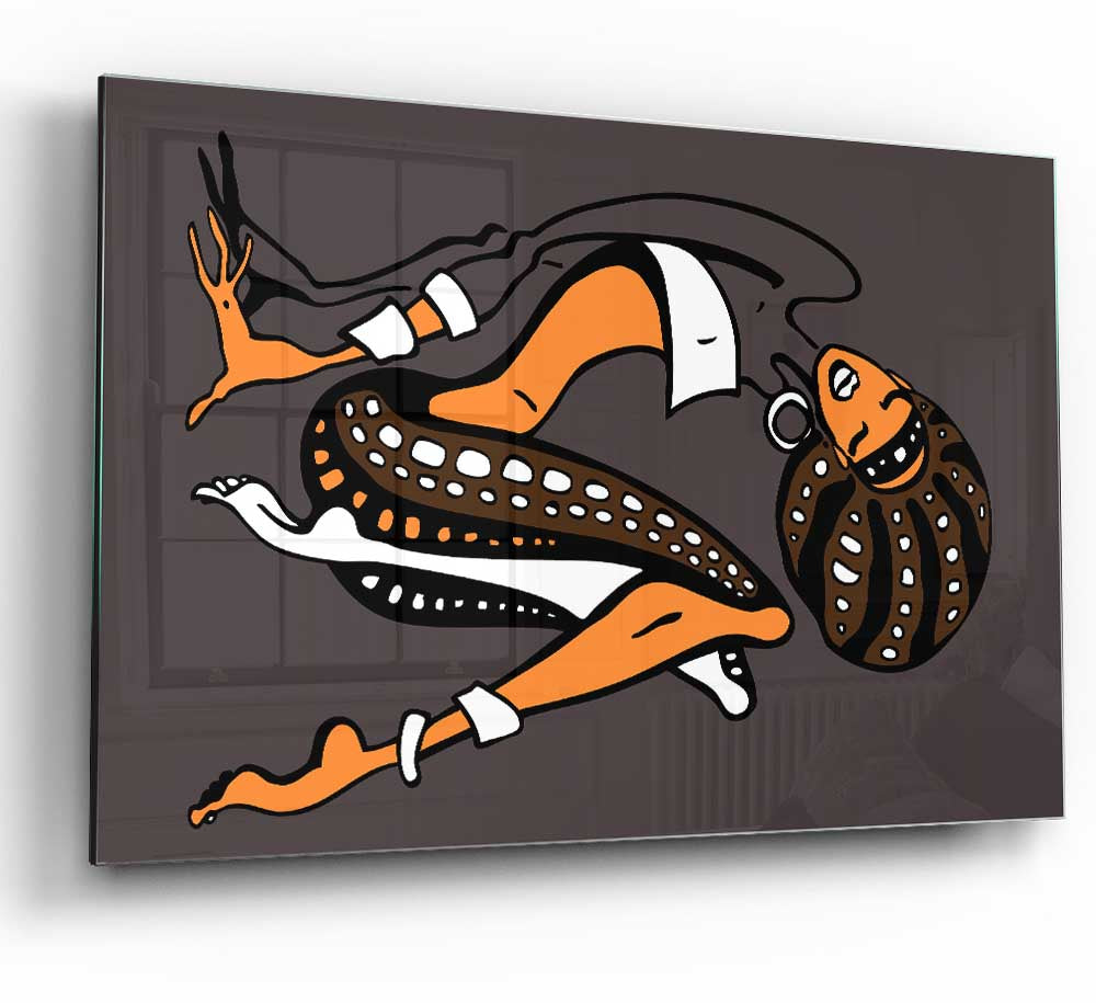 A vibrant glass print featuring intricate African tribal art, showcasing colorful patterns and designs.