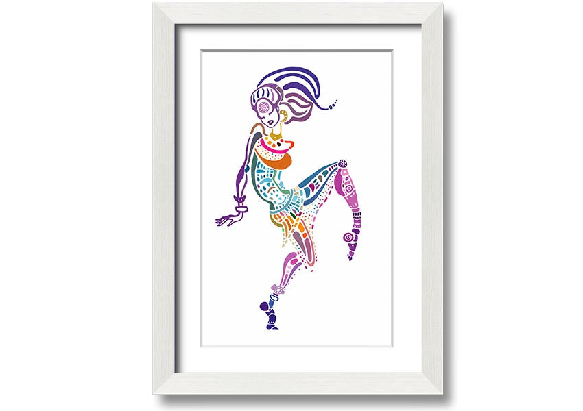 Framed print of African Tribal Art 19 featuring vibrant colors and intricate patterns, ready to hang.