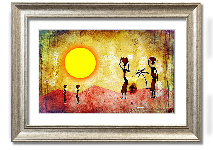 Framed print of African Tribal Art 2 featuring vibrant colors and intricate patterns, ready to hang.