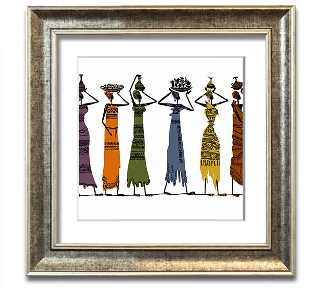 African Tribal Art 23 square framed print showcasing intricate designs and vibrant colors, ready to hang.