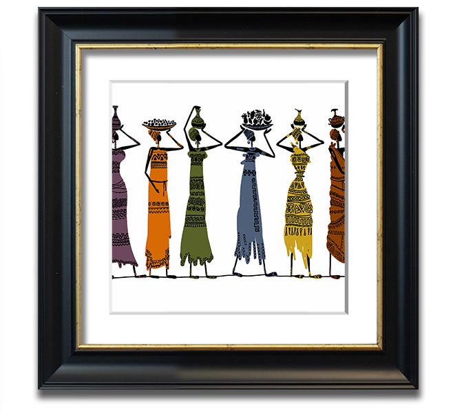 African Tribal Art 23 square framed print showcasing intricate designs and vibrant colors, ready to hang.