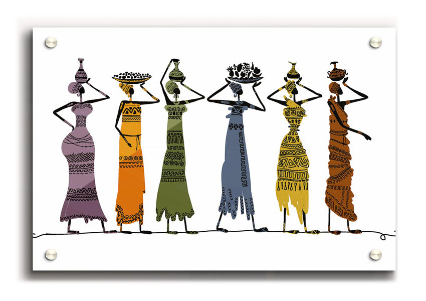 A vibrant acrylic print of African Tribal Art 23, showcasing intricate designs and colors on 5mm thick acrylic glass, ready to hang.