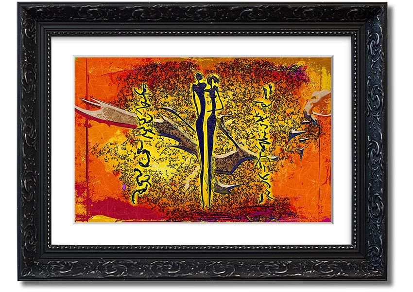 Framed print of African Tribal Art 24 showcasing vibrant colors and intricate patterns, ready to hang.