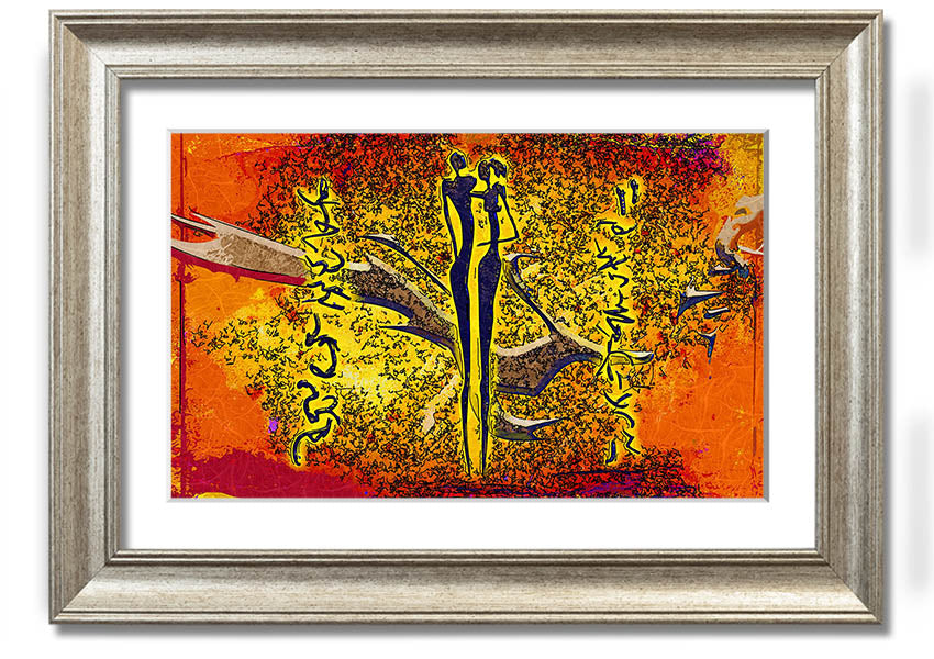 Framed print of African Tribal Art 24 showcasing vibrant colors and intricate patterns, ready to hang.