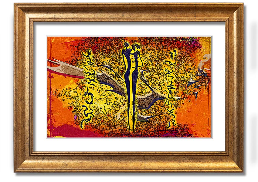 Framed print of African Tribal Art 24 showcasing vibrant colors and intricate patterns, ready to hang.