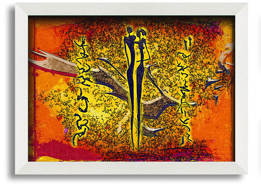 Framed print of African Tribal Art 24 showcasing vibrant colors and intricate patterns, ready to hang.