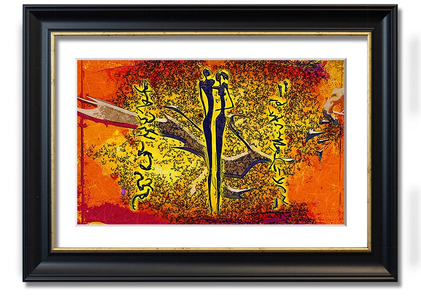 Framed print of African Tribal Art 24 showcasing vibrant colors and intricate patterns, ready to hang.