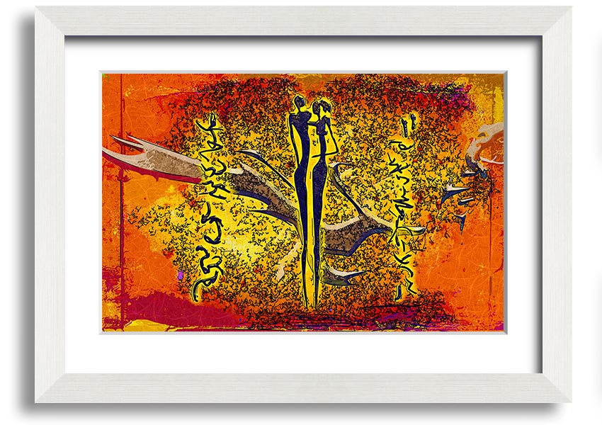Framed print of African Tribal Art 24 showcasing vibrant colors and intricate patterns, ready to hang.