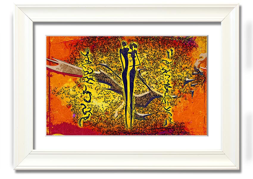 Framed print of African Tribal Art 24 showcasing vibrant colors and intricate patterns, ready to hang.