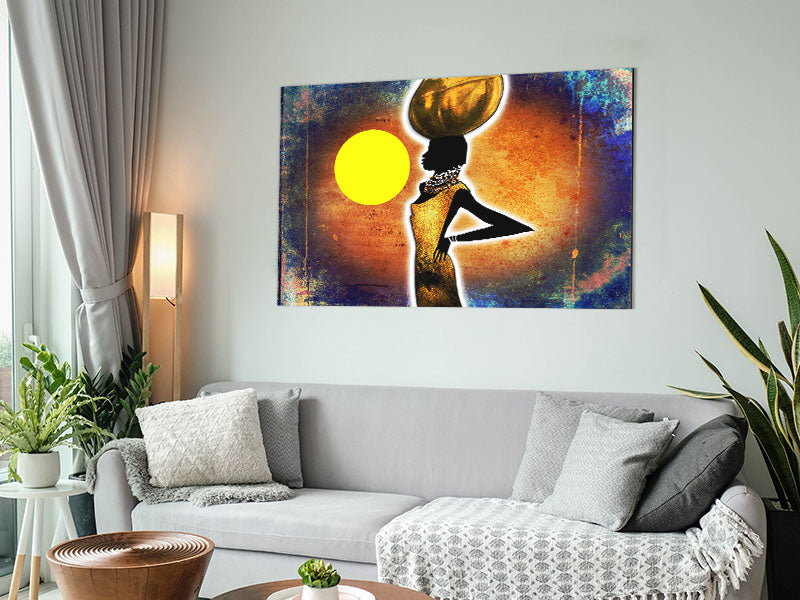 African Tribal Art 3 printed on brushed aluminium dibond, showcasing vibrant colors and intricate tribal designs.