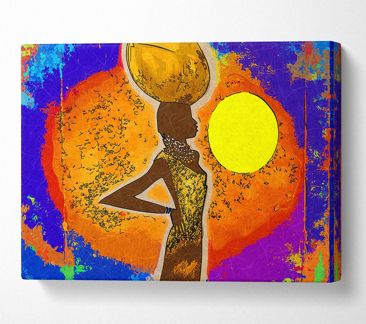 African Tribal Art 5 canvas print mounted on a 44mm box frame, showcasing vibrant tribal patterns.