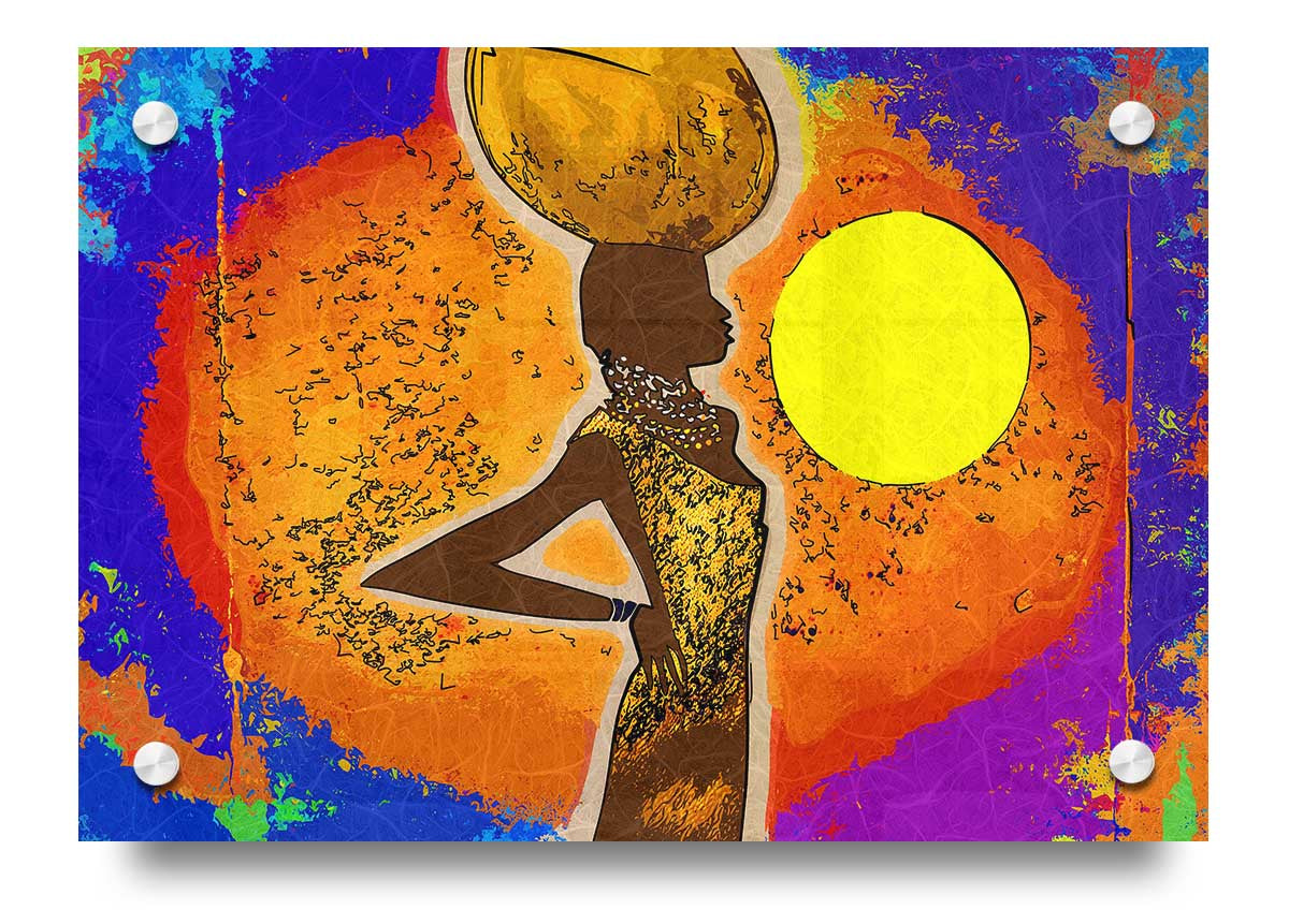 Vibrant African Tribal Art 5 acrylic print on 5mm thick glass, showcasing intricate tribal designs.