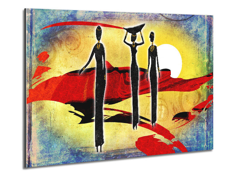 African Tribal Art 6 printed on brushed aluminium dibond, showcasing vibrant colors and intricate tribal designs.