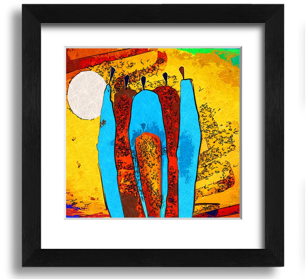 African Tribal Art 9 square framed print showcasing vibrant tribal designs, handmade in the UK, available in various frame colors.