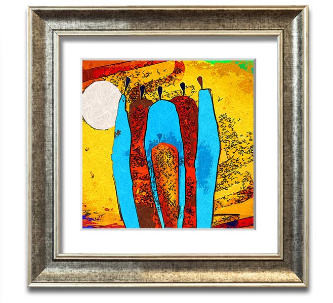 African Tribal Art 9 square framed print showcasing vibrant tribal designs, handmade in the UK, available in various frame colors.