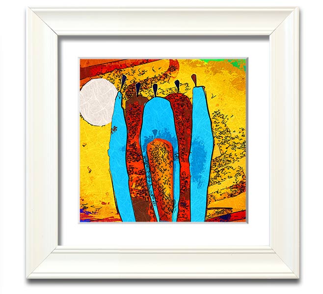 African Tribal Art 9 square framed print showcasing vibrant tribal designs, handmade in the UK, available in various frame colors.