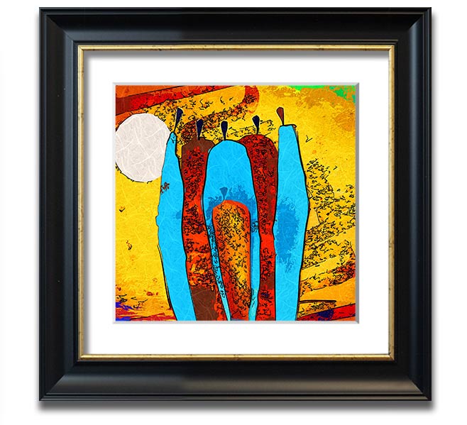 African Tribal Art 9 square framed print showcasing vibrant tribal designs, handmade in the UK, available in various frame colors.