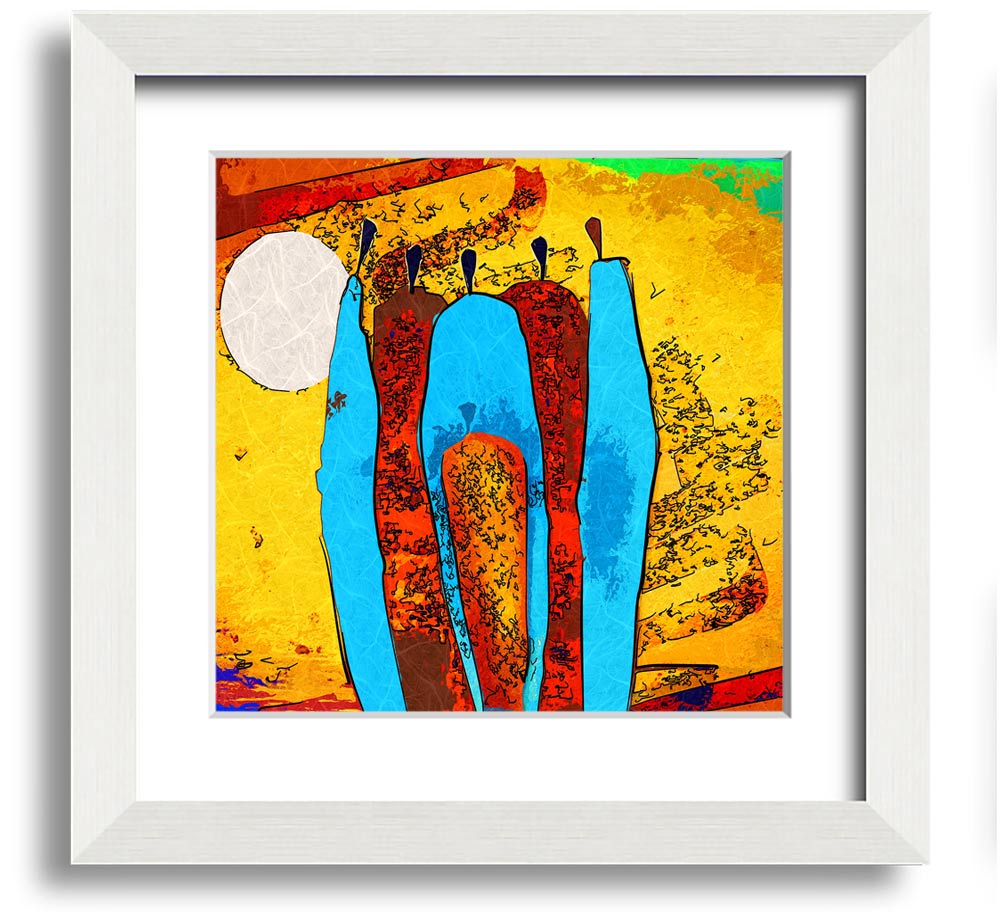 African Tribal Art 9 square framed print showcasing vibrant tribal designs, handmade in the UK, available in various frame colors.