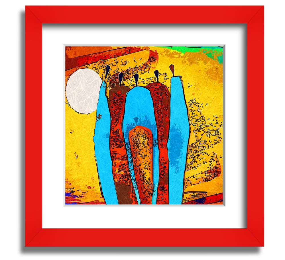 African Tribal Art 9 square framed print showcasing vibrant tribal designs, handmade in the UK, available in various frame colors.