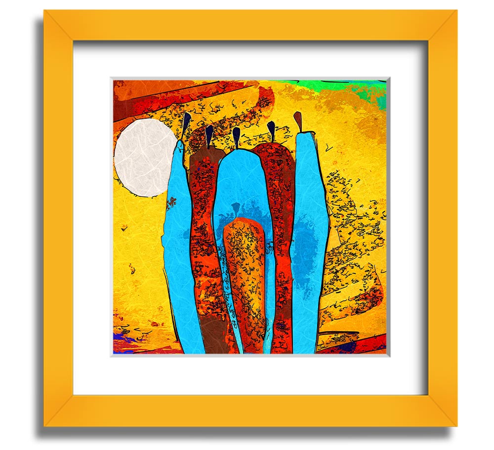 African Tribal Art 9 square framed print showcasing vibrant tribal designs, handmade in the UK, available in various frame colors.