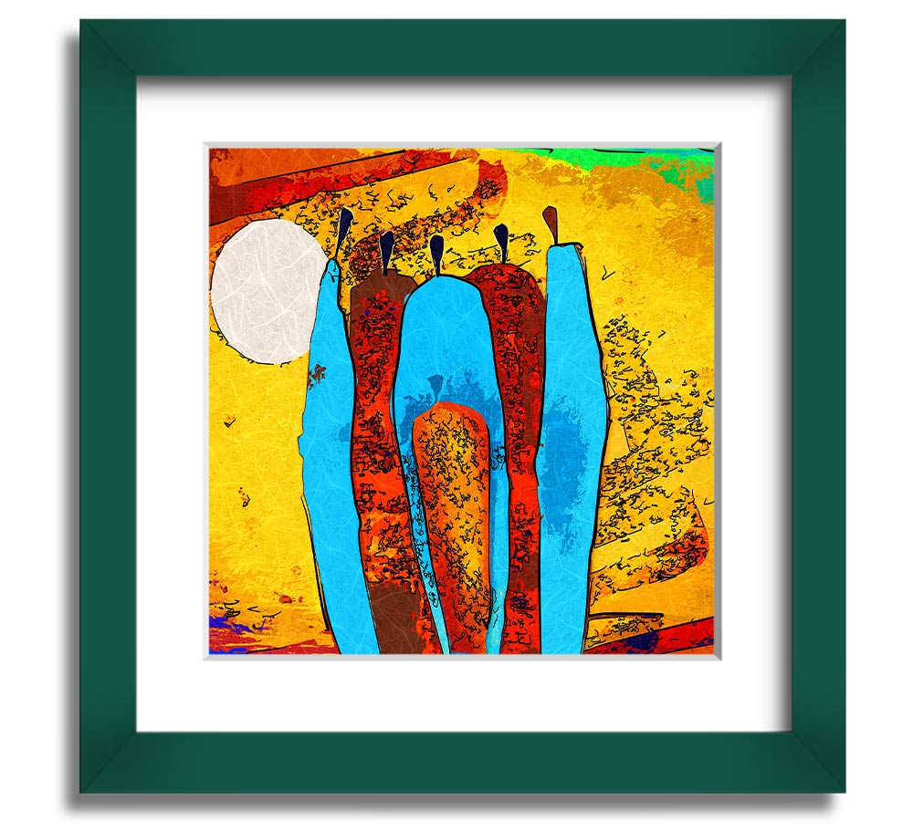 African Tribal Art 9 square framed print showcasing vibrant tribal designs, handmade in the UK, available in various frame colors.