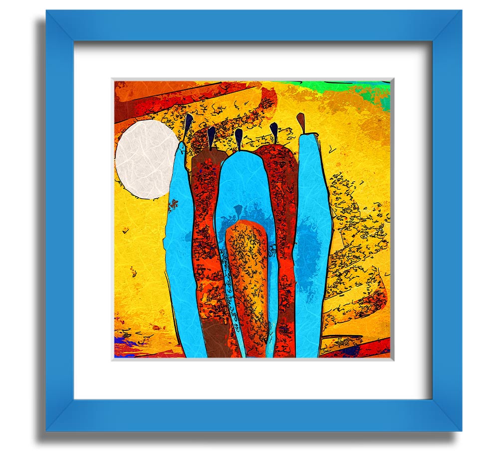 African Tribal Art 9 square framed print showcasing vibrant tribal designs, handmade in the UK, available in various frame colors.