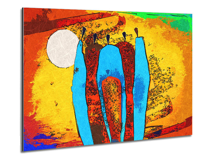 African Tribal Art 9 printed on brushed aluminium dibond, showcasing vibrant colors and intricate tribal patterns.
