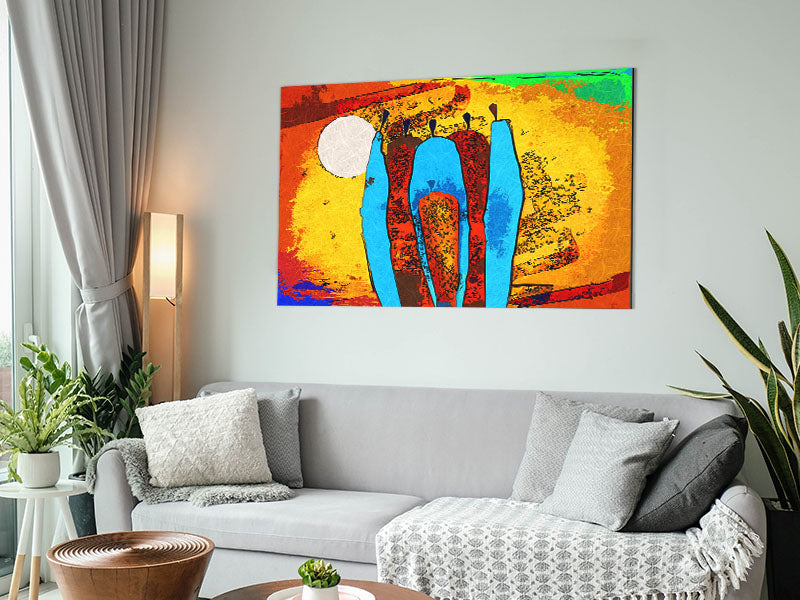 African Tribal Art 9 printed on brushed aluminium dibond, showcasing vibrant colors and intricate tribal patterns.