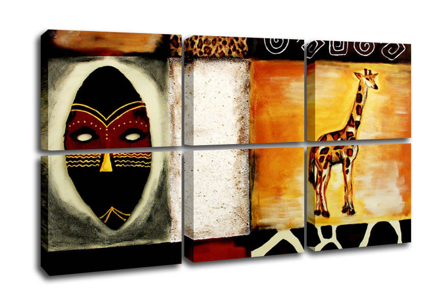 Vibrant African Tribal Art canvas mounted on a sturdy box frame, showcasing intricate tribal designs.