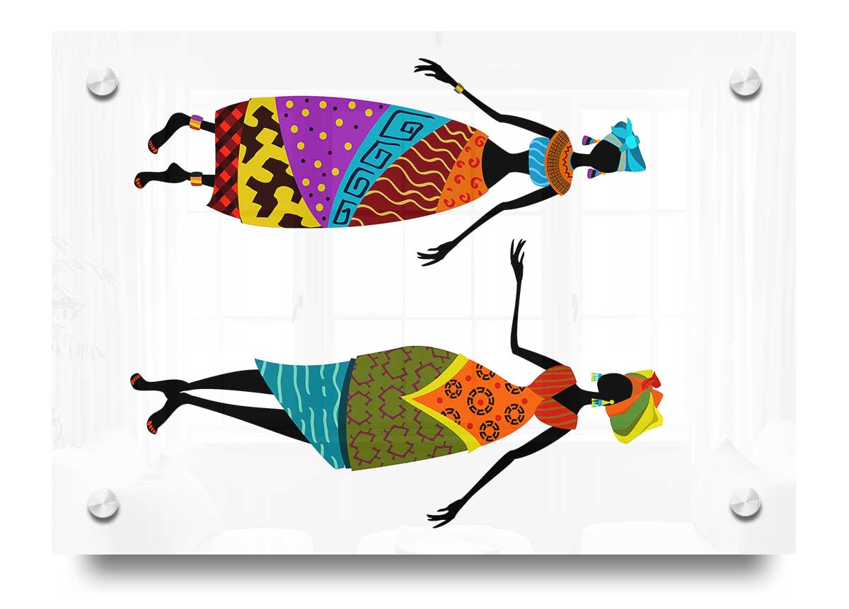 Vibrant African Women 2 acrylic print on 5mm thick glass, showcasing cultural artistry.