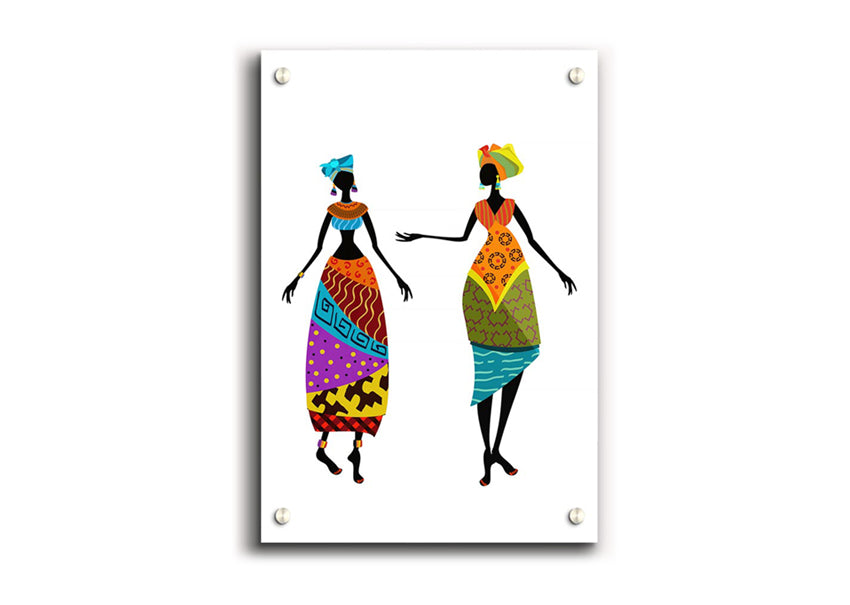 Vibrant African Women 2 acrylic print on 5mm thick glass, showcasing cultural artistry.