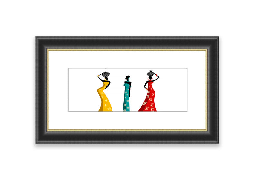 A beautifully framed print of African Women, showcasing vibrant colors and intricate details, ready to hang on the wall.