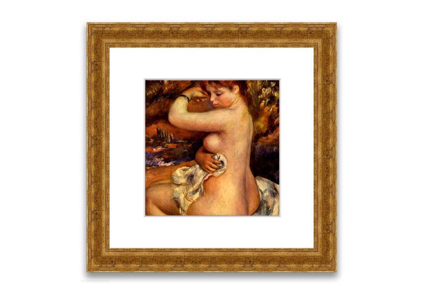 Framed print of Renoir's 'After The Bath', showcasing serene beauty and vibrant colors.