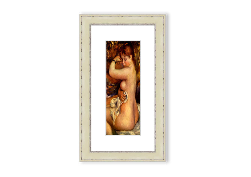 Framed print of Renoir's 'After The Bath', showcasing serene beauty and vibrant colors.