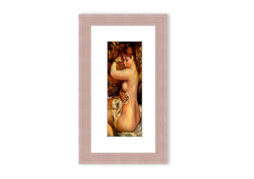 Framed print of Renoir's 'After The Bath', showcasing serene beauty and vibrant colors.