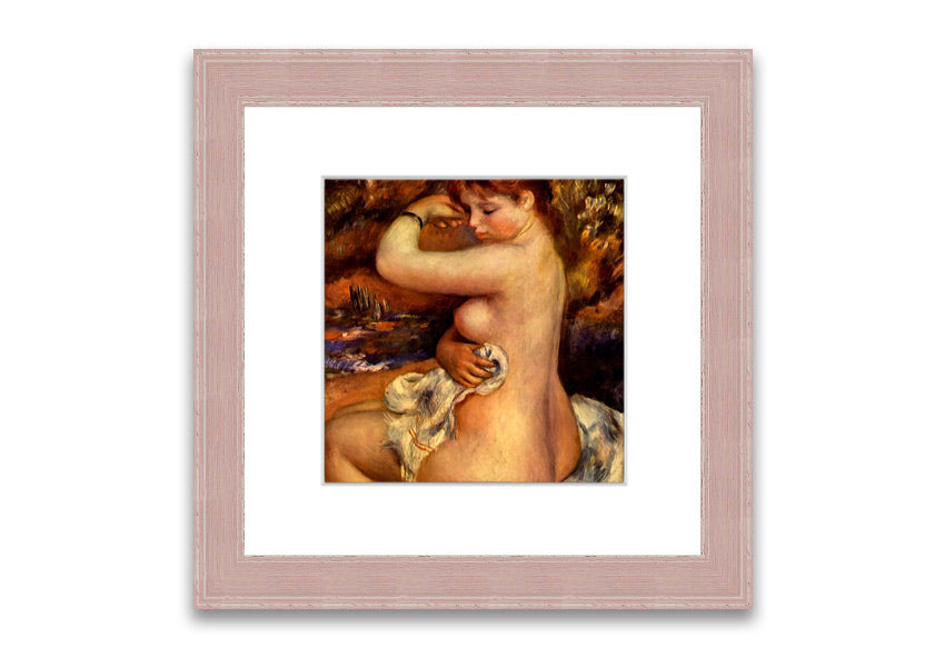 Framed print of Renoir's 'After The Bath', showcasing serene beauty and vibrant colors.