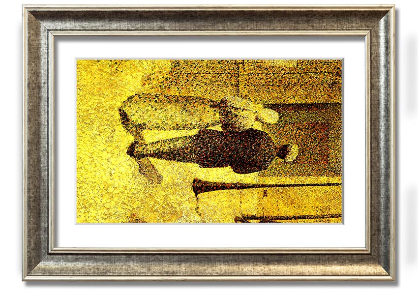 Framed print of Agrande Man and Woman on the street, showcasing vibrant urban life, available in multiple frame colors.