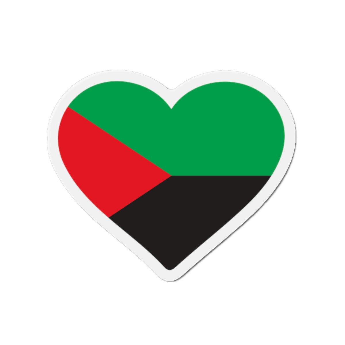 Aimant en forme de cœur représentant le drapeau de la Martinique, fabriqué en résine synthétique avec un puissant aimant magnétique.