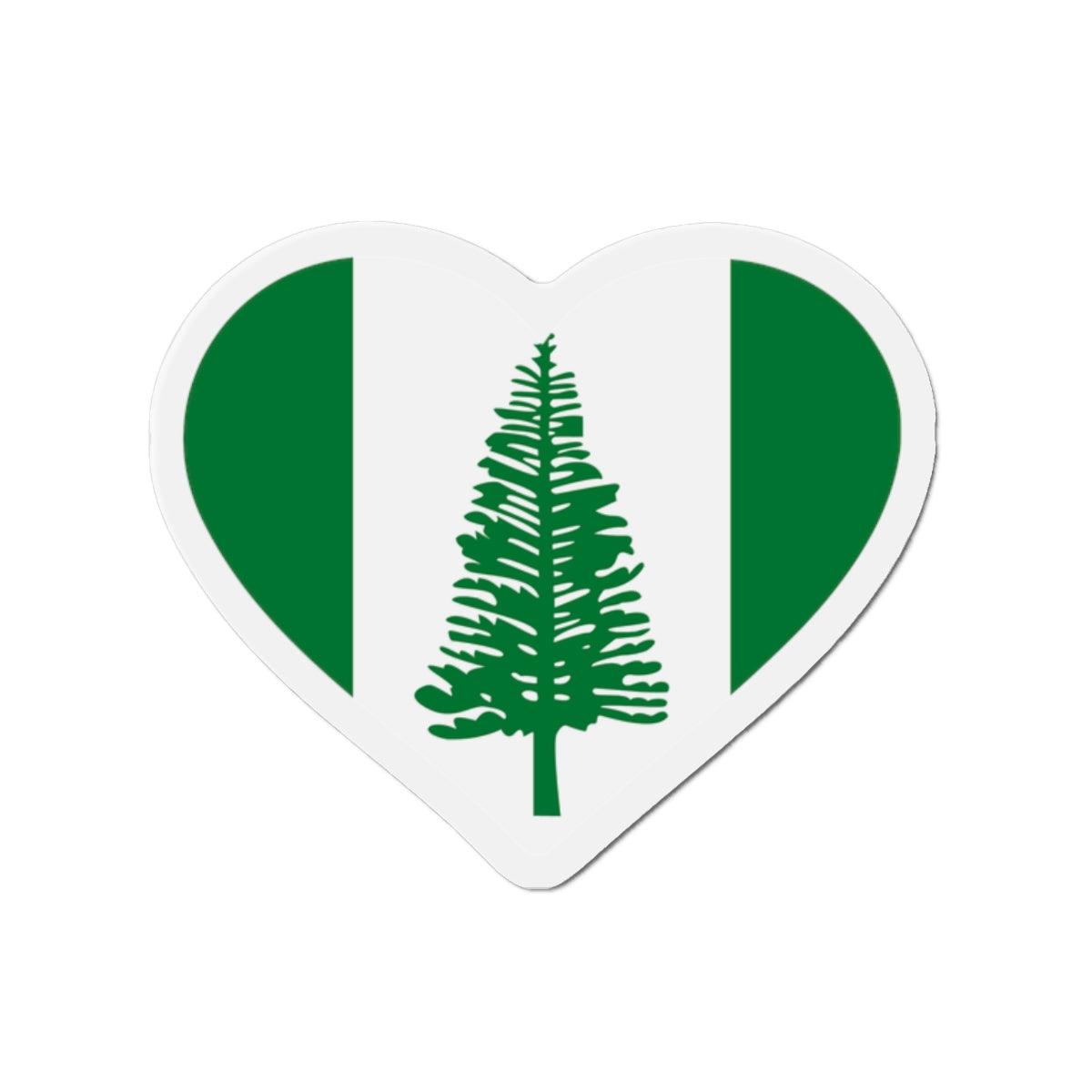 Aimant en forme de cœur représentant le drapeau de l'île Norfolk, fabriqué en résine synthétique avec un puissant aimant magnétique.