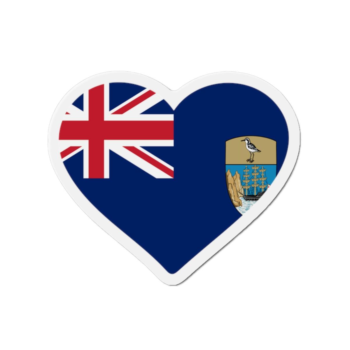 Heart-shaped magnet featuring the flag of Saint Helena, Ascension, and Tristan da Cunha, made from synthetic resin.