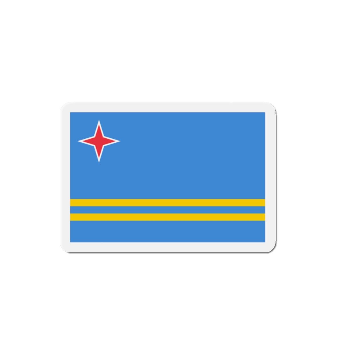 Aimant Drapeau d'Aruba en résine synthétique, disponible en plusieurs tailles, affichant des couleurs vives et un design attrayant.