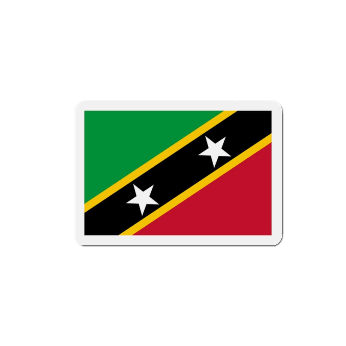 Aimant représentant le drapeau de Saint-Christophe-et-Niévès, fabriqué en résine synthétique, disponible en plusieurs tailles.