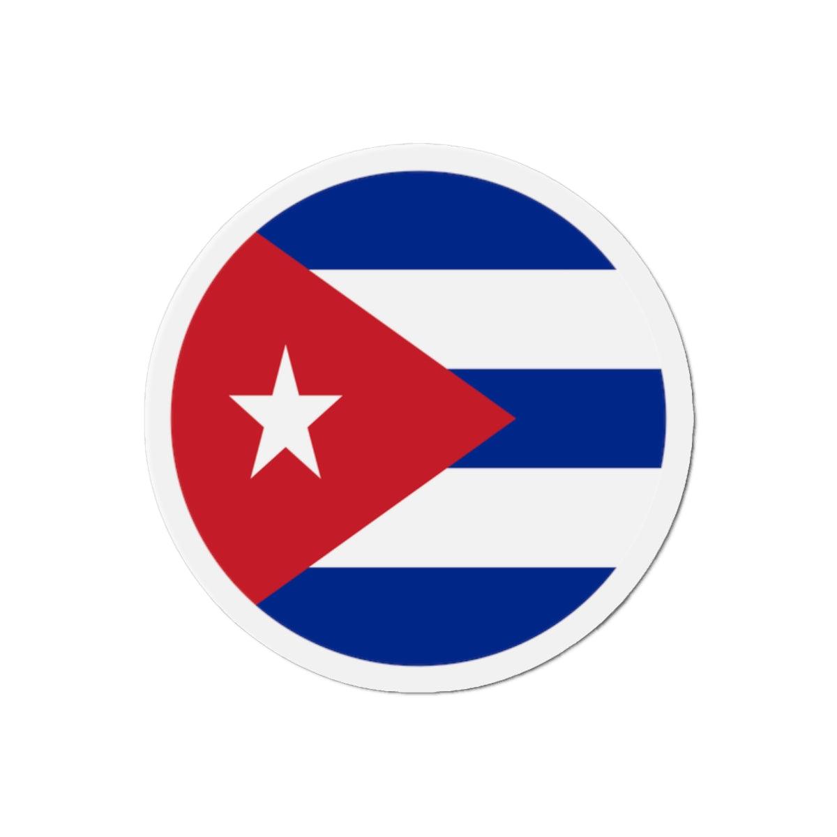Aimant rond représentant le drapeau de Cuba, disponible en plusieurs tailles, fabriqué en résine synthétique avec un puissant aimant magnétique.