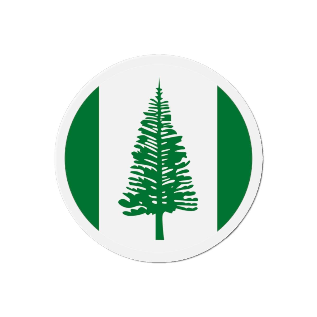 Aimant rond représentant le drapeau de l'île Norfolk, disponible en plusieurs tailles, fabriqué en résine synthétique.