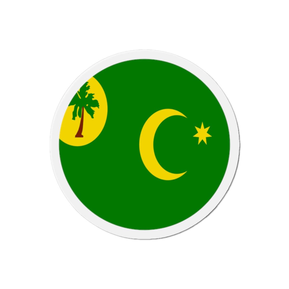 Aimant rond représentant le drapeau des îles Cocos, disponible en plusieurs tailles, fabriqué en résine synthétique.