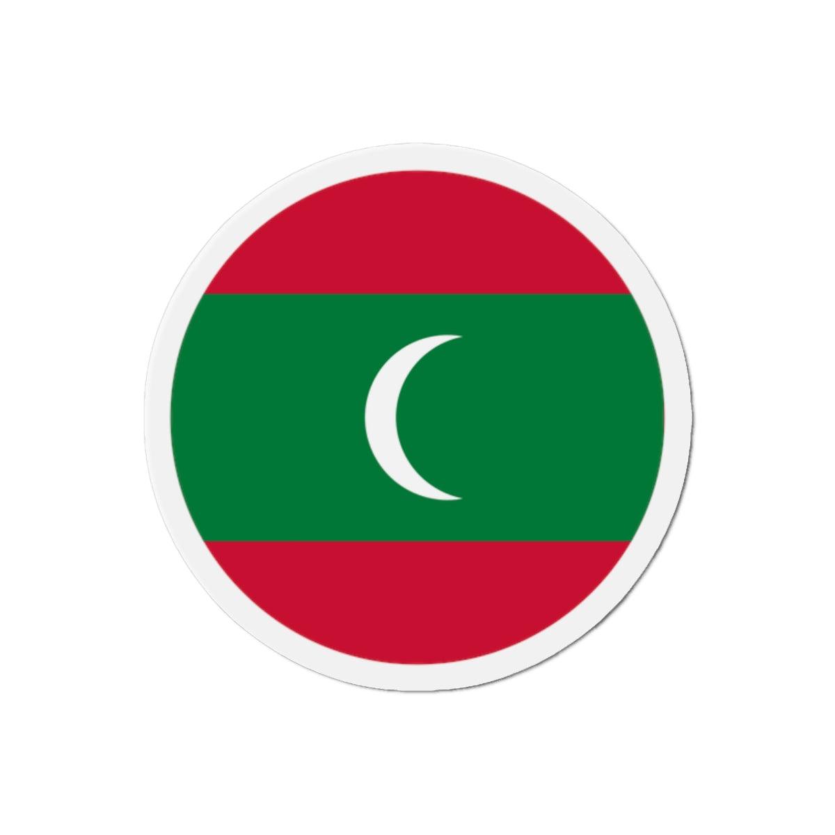 Aimant rond représentant le drapeau des Maldives, disponible en plusieurs tailles, fabriqué en résine synthétique.