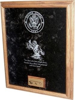 A deluxe Air Force Awards Display Case made of solid oak or walnut, featuring a luxurious crushed velvet interior and space for medals and personal engravings.